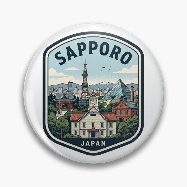 Item preview, Sapporo Japan Travel Badge Vintage Landmark Illustration designed and sold by k3rstman1.