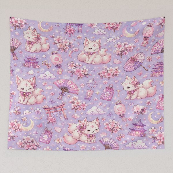 Item preview, Kawaii Sakura Kitsune Japanese Pastel Fox Cherry Blossom Seamless Pattern designed and sold by Moonlight Studio.