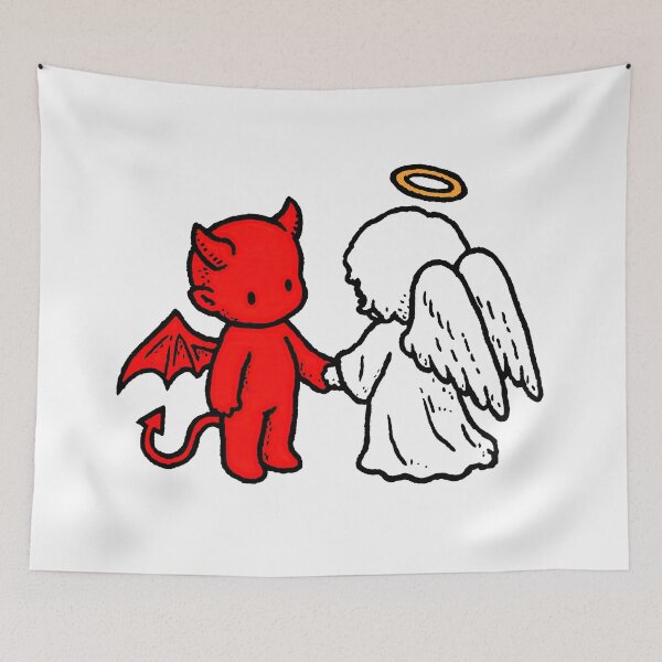 Item preview, Cute chibi devil and angel holding hands designed and sold by blackdogshop.