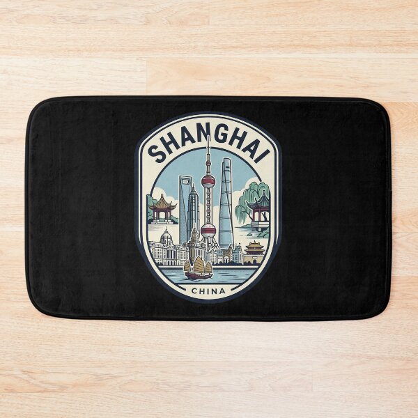 Artikelvorschau, Vintage-Reiseabzeichen mit Skyline von Shanghai, China entworfen und verkauft von k3rstman1.