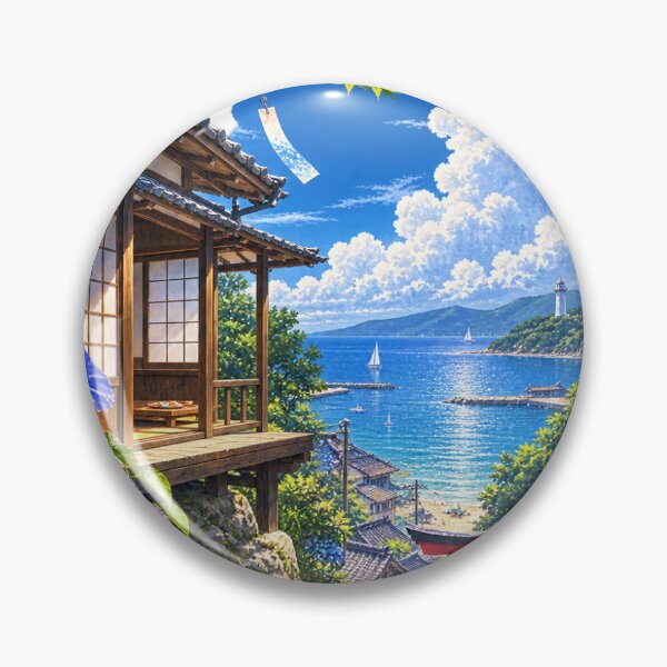 Item preview, Summer Japanese Coastal Town Wind Chime Ocean View Anime‑Style Art designed and sold by 0HAY0G0ZAIMASU.