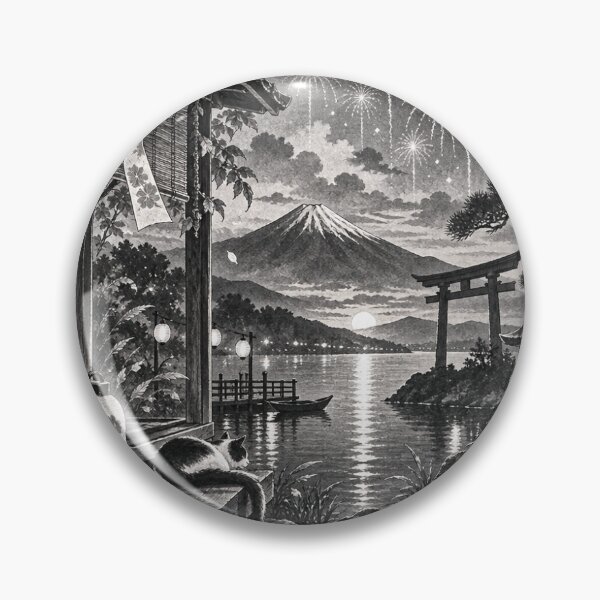 Item preview, Vintage Black‑White Japanese Summer Festival Firework Fuji Illustration designed and sold by 0HAY0G0ZAIMASU.