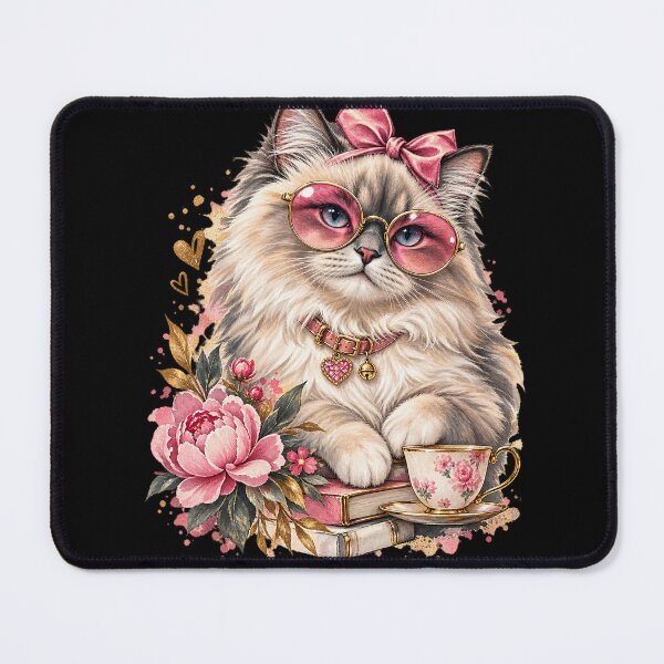 Item preview, Glamour Cat Pink Glasses Floral Tea designed and sold by Origamoart.