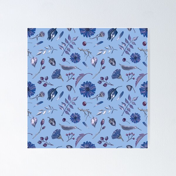 Item preview, Cozy Fall Meadow – Leaves & Wildflowers Pattern | Blue designed and sold by Frohyou.
