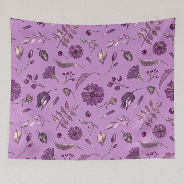 Item preview, Cozy Fall Meadow – Leaves & Wildflowers Pattern | Purple designed and sold by Frohyou.