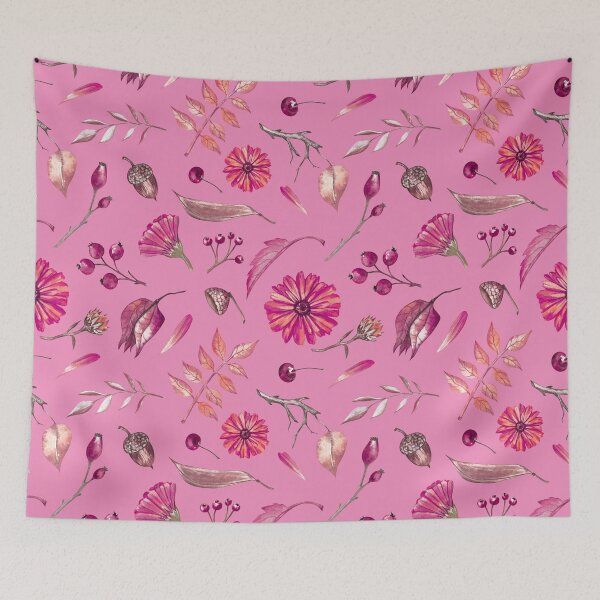 Item preview, Cozy Fall Meadow – Leaves & Wildflowers Pattern | Pink designed and sold by Frohyou.
