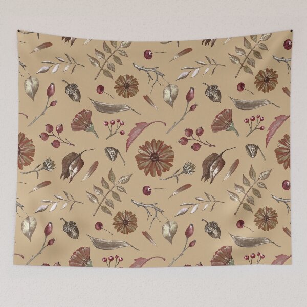 Item preview, Cozy Fall Meadow – Leaves & Wildflowers Pattern | Brown designed and sold by Frohyou.