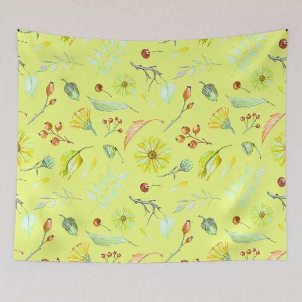 Item preview, Cozy Fall Meadow – Leaves & Wildflowers Pattern | Chartreuse designed and sold by Frohyou.