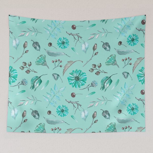 Item preview, Cozy Fall Meadow – Leaves & Wildflowers Pattern | Teal designed and sold by Frohyou.