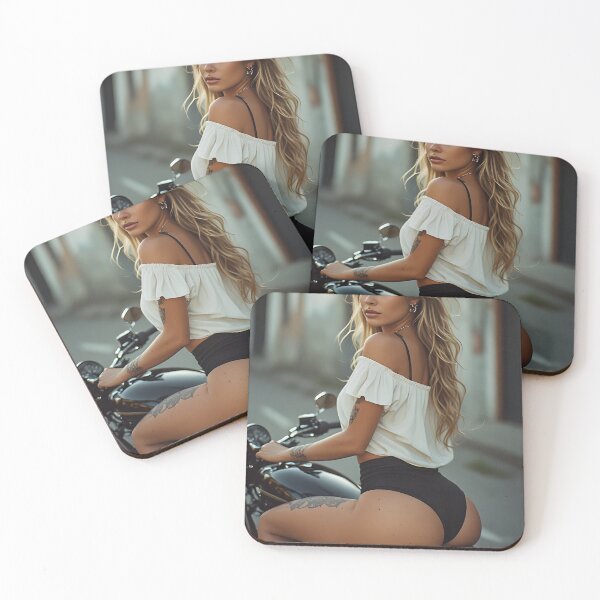 Item preview, Blonde Model Sitting on Vintage Motorcycle designed and sold by Holub Art Studio & design.