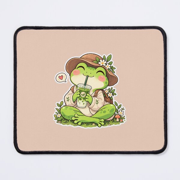 Item preview, Cute Cozy Frog Drinking Matcha Latte designed and sold by WeirdStuffStore.