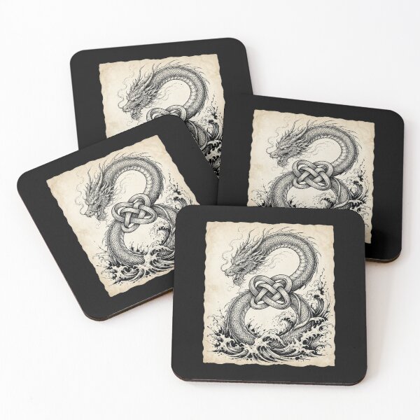 Item preview, Celtic Knot Dragon and Ocean Waves Vintage Fantasy Design designed and sold by Ostericaimusa.