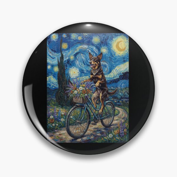 Item preview, Australian Kelpie Biking Bike Starry Night Van Gogh Art Dog Lover designed and sold by dian-rody-crest.