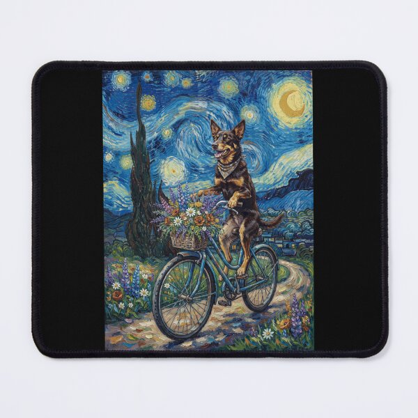 Item preview, Australian Kelpie Biking Bike Starry Night Van Gogh Art Dog Lover designed and sold by dian-rody-crest.