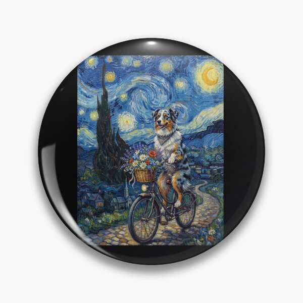 Item preview, Australian Shepherd Biking Bike Starry Night Van Gogh Art Dog Lover designed and sold by dian-rody-crest.