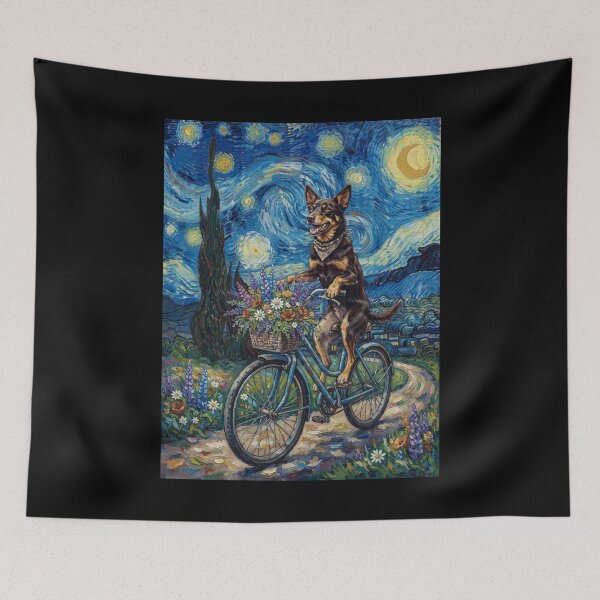 Item preview, Australian Kelpie Biking Bike Starry Night Van Gogh Art Dog Lover designed and sold by dian-rody-crest.