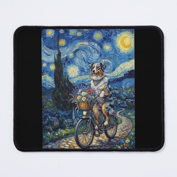 Item preview, Australian Shepherd Biking Bike Starry Night Van Gogh Art Dog Lover designed and sold by dian-rody-crest.