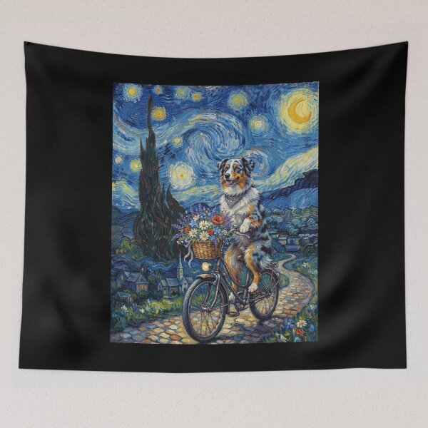 Item preview, Australian Shepherd Biking Bike Starry Night Van Gogh Art Dog Lover designed and sold by dian-rody-crest.