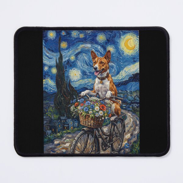 Item preview, Basenji Biking Bike Starry Night Van Gogh Art Dog Lover designed and sold by dian-rody-crest.
