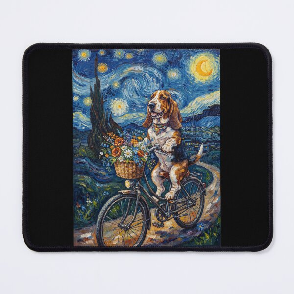 Item preview, Basset Hound Biking Bike Starry Night Van Gogh Art Dog Lover designed and sold by dian-rody-crest.