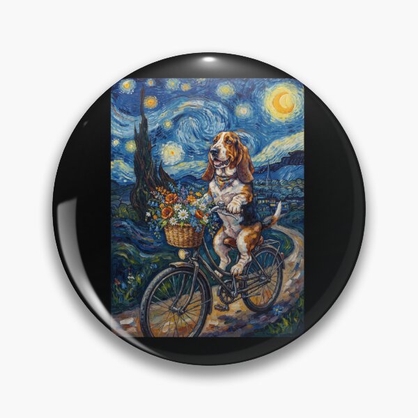 Item preview, Basset Hound Biking Bike Starry Night Van Gogh Art Dog Lover designed and sold by dian-rody-crest.