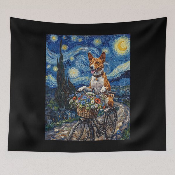 Item preview, Basenji Biking Bike Starry Night Van Gogh Art Dog Lover designed and sold by dian-rody-crest.