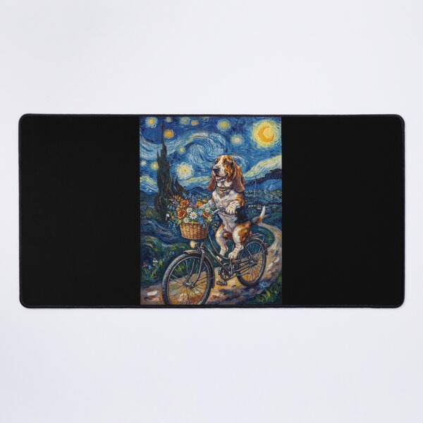 Item preview, Basset Hound Biking Bike Starry Night Van Gogh Art Dog Lover designed and sold by dian-rody-crest.