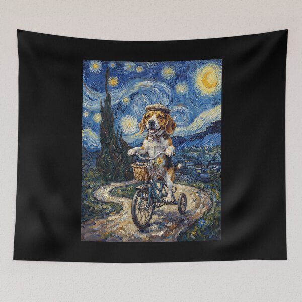 Item preview, Beagle Biking Bike Starry Night Van Gogh Art Dog Lover designed and sold by dian-rody-crest.