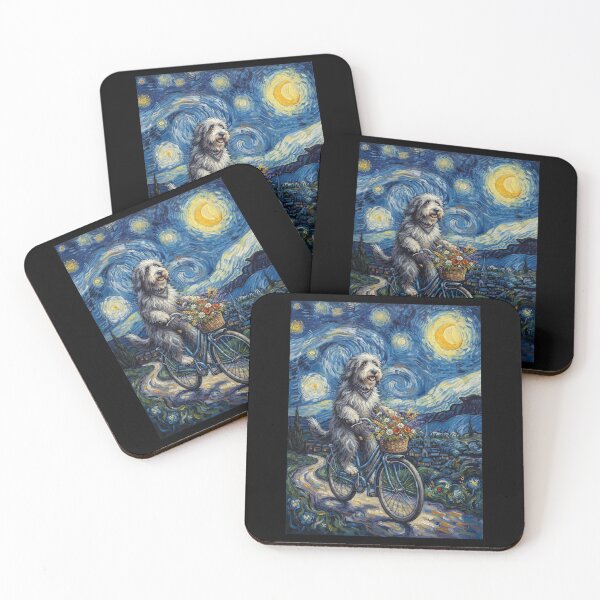 Item preview, Bearded Collie Biking Bike Starry Night Van Gogh Art Dog Lover designed and sold by dian-rody-crest.