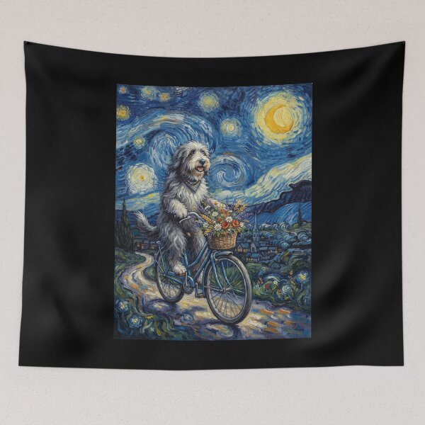 Item preview, Bearded Collie Biking Bike Starry Night Van Gogh Art Dog Lover designed and sold by dian-rody-crest.