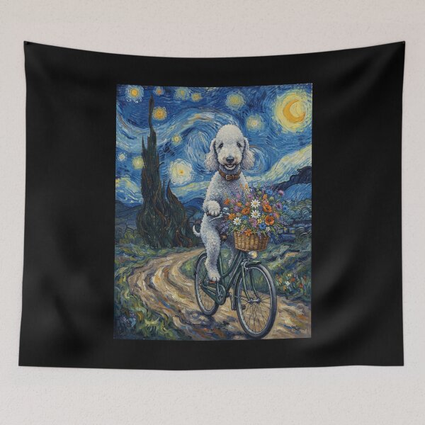Item preview, Bedlington Terrier Biking Bike Starry Night Van Gogh Art Dog Lover designed and sold by dian-rody-crest.