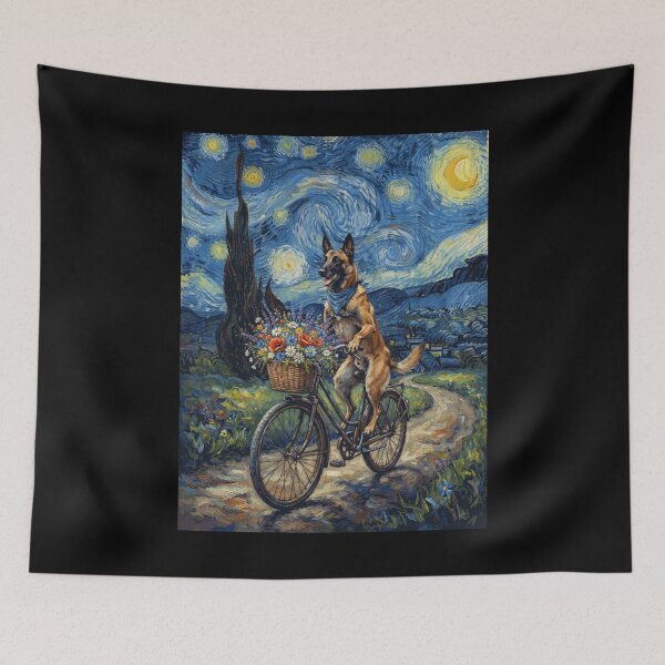 Item preview, Belgian Malinois Biking Bike Starry Night Van Gogh Art Dog Lover designed and sold by dian-rody-crest.