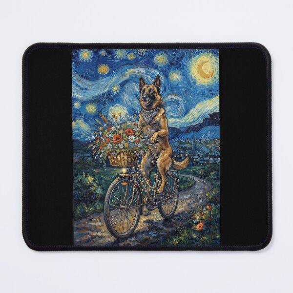 Item preview, Belgian Shepherd Biking Bike Starry Night Van Gogh Art Dog Lover designed and sold by dian-rody-crest.