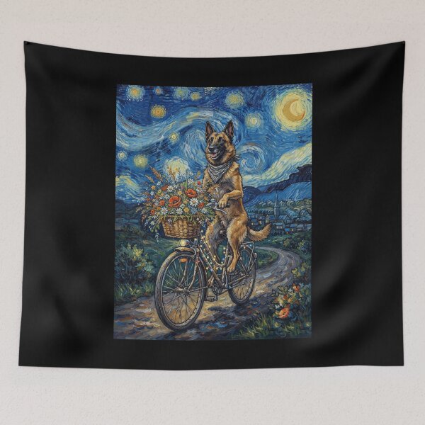 Item preview, Belgian Shepherd Biking Bike Starry Night Van Gogh Art Dog Lover designed and sold by dian-rody-crest.