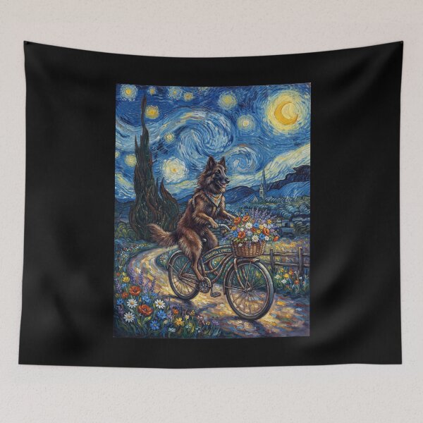 Item preview, Belgian Tervuren Biking Bike Starry Night Van Gogh Art Dog Lover designed and sold by dian-rody-crest.