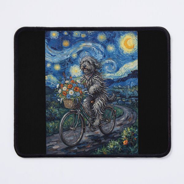 Item preview, Bergamasco Shepherd Biking Bike Starry Night Van Gogh Art Dog Lover designed and sold by dian-rody-crest.