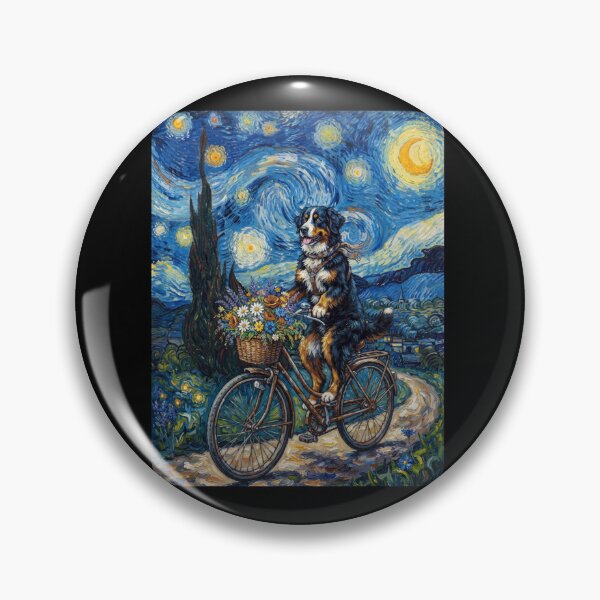 Item preview, Bernese Mountain Dog Biking Bike Starry Night Van Gogh Art Dog Lover designed and sold by dian-rody-crest.