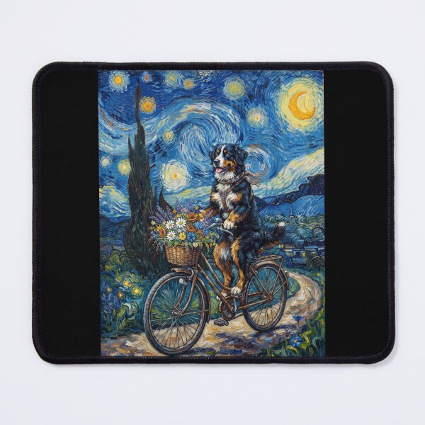 Item preview, Bernese Mountain Dog Biking Bike Starry Night Van Gogh Art Dog Lover designed and sold by dian-rody-crest.