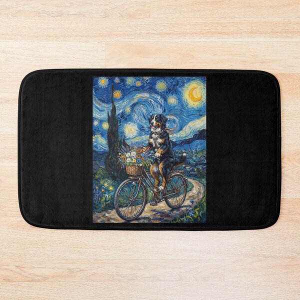 Item preview, Bernese Mountain Dog Biking Bike Starry Night Van Gogh Art Dog Lover designed and sold by dian-rody-crest.
