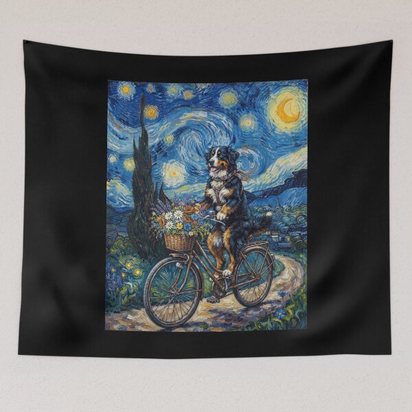 Item preview, Bernese Mountain Dog Biking Bike Starry Night Van Gogh Art Dog Lover designed and sold by dian-rody-crest.