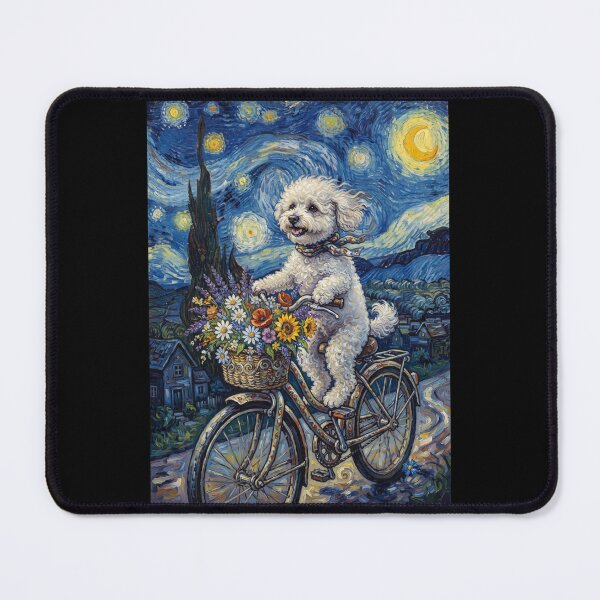 Item preview, Bichon Frise Biking Bike Starry Night Van Gogh Art Dog Lover designed and sold by dian-rody-crest.