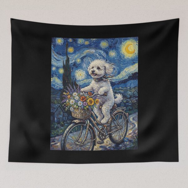 Item preview, Bichon Frise Biking Bike Starry Night Van Gogh Art Dog Lover designed and sold by dian-rody-crest.