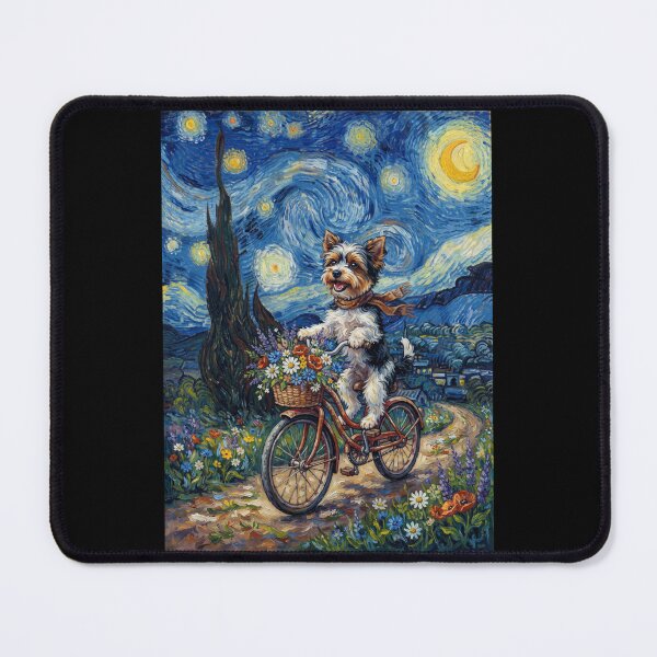 Item preview, Biewer Terrier Biking Bike Starry Night Van Gogh Art Dog Lover designed and sold by dian-rody-crest.