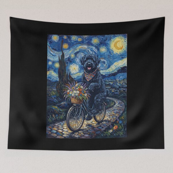 Item preview, Black Russian Terrier Biking Bike Starry Night Van Gogh Art Dog Lover designed and sold by dian-rody-crest.