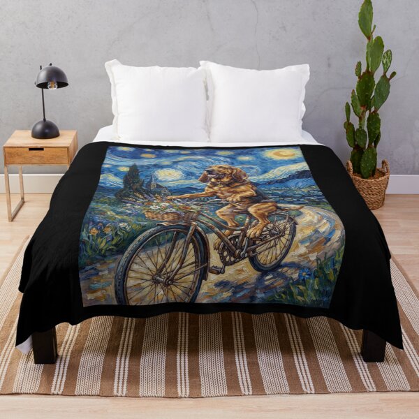 Item preview, Perro de raza Bloodhound, bicicleta, Noche estrellada, arte de Van Gogh, amante de los perros designed and sold by dian-rody-crest.