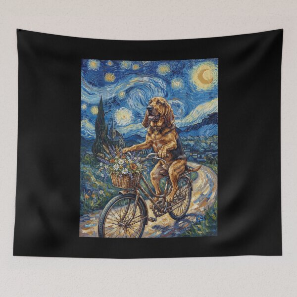 Item preview, Bloodhound Biking Bike Starry Night Van Gogh Art Dog Lover designed and sold by dian-rody-crest.