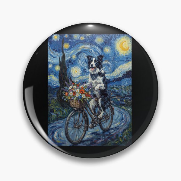 Item preview, Border Collie Biking Bike Starry Night Van Gogh Art Dog Lover designed and sold by dian-rody-crest.