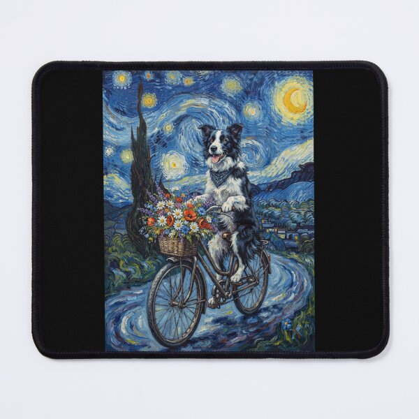 Item preview, Border Collie Biking Bike Starry Night Van Gogh Art Dog Lover designed and sold by dian-rody-crest.
