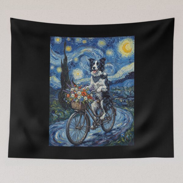 Item preview, Border Collie Biking Bike Starry Night Van Gogh Art Dog Lover designed and sold by dian-rody-crest.