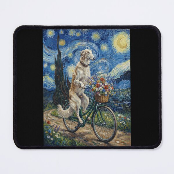 Item preview, Borzoi Biking Bike Starry Night Van Gogh Art Dog Lover designed and sold by dian-rody-crest.